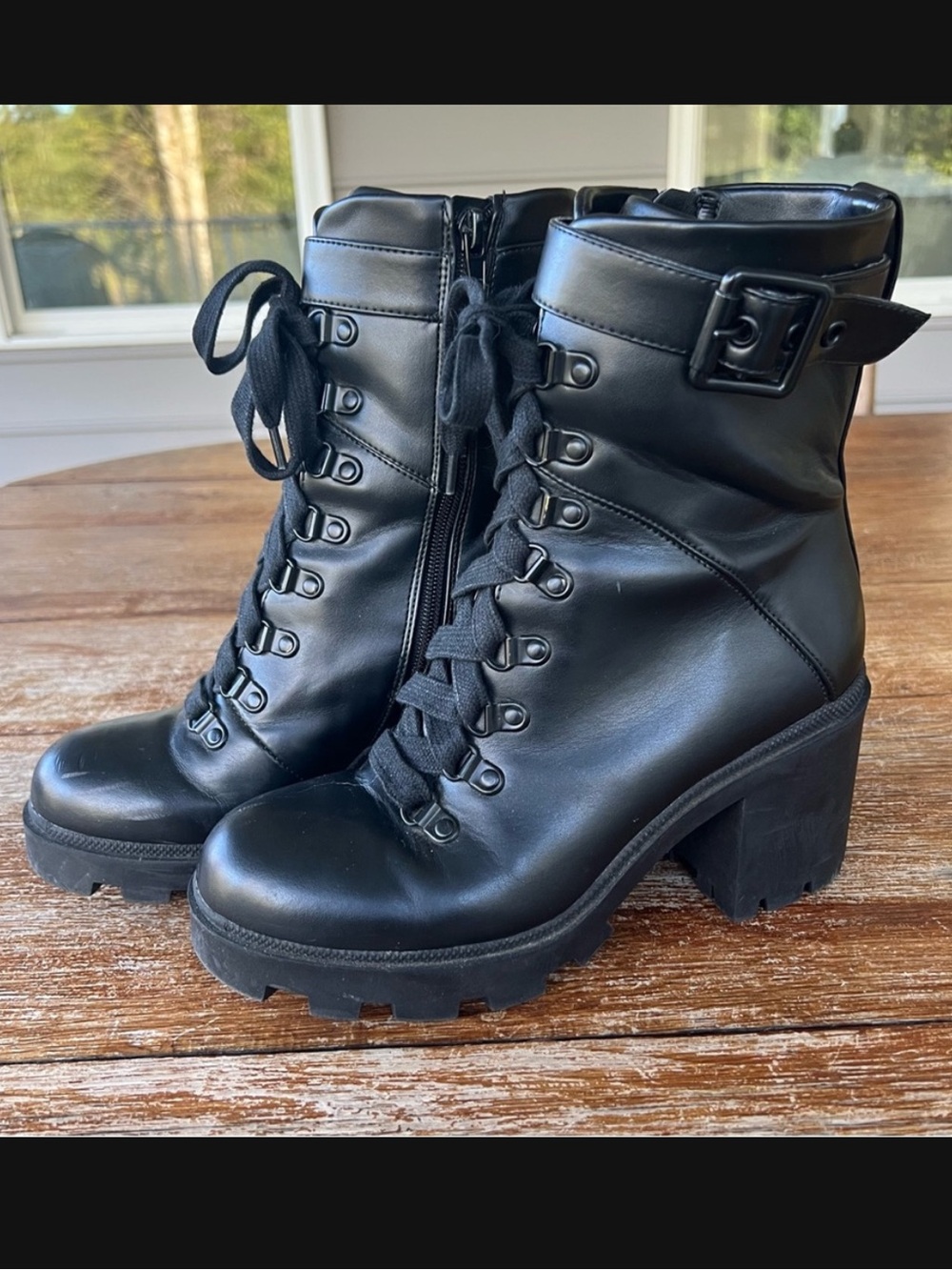 Mix No 6 Black Valera Combat Boot Lug Sole Buckle Chunky Vegan Leather 7.5